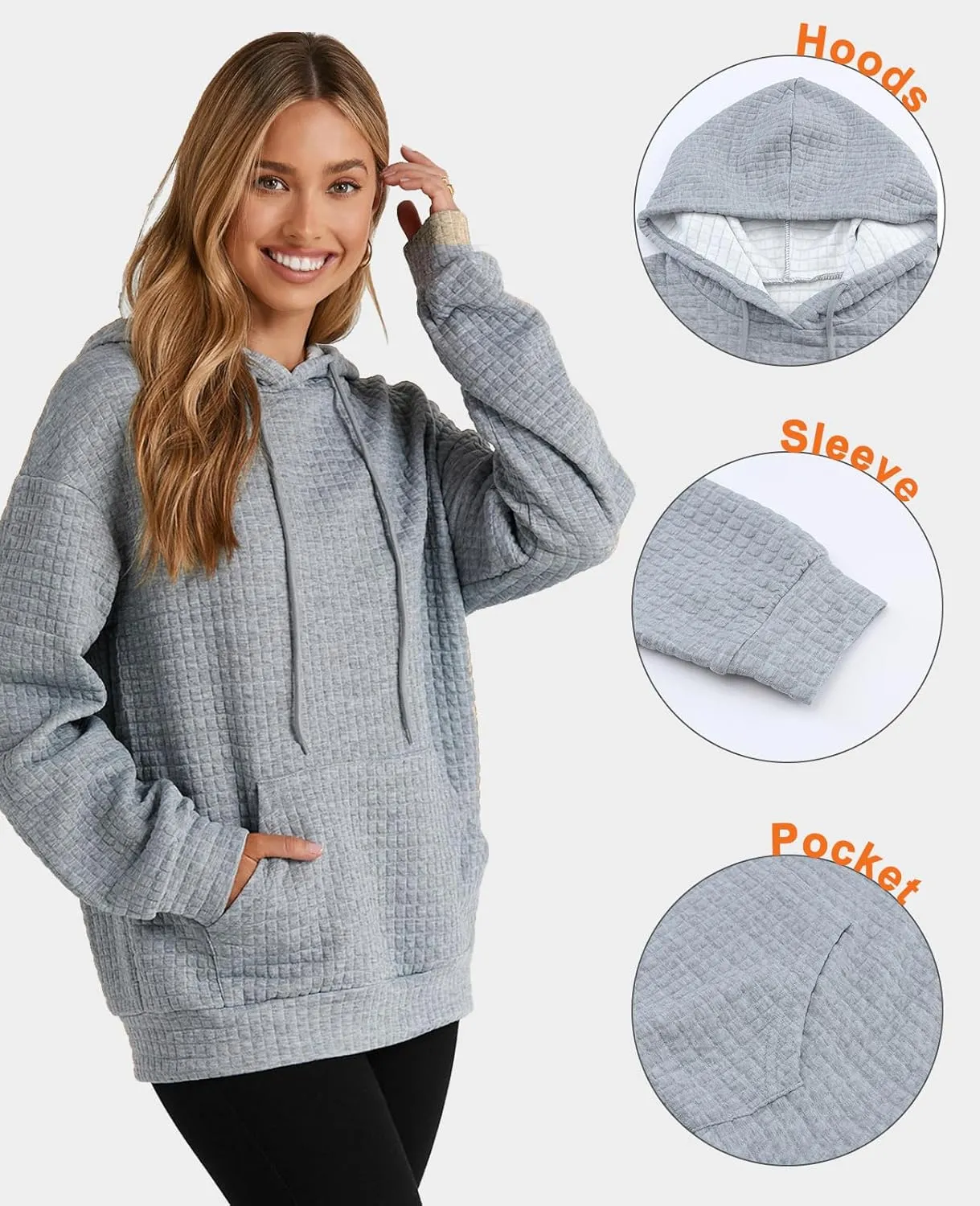 SELINK Hoodies For Women Casual Pullover Waffle Long Sleeve Drawstring Hooded Sweatshirt with Pocket
