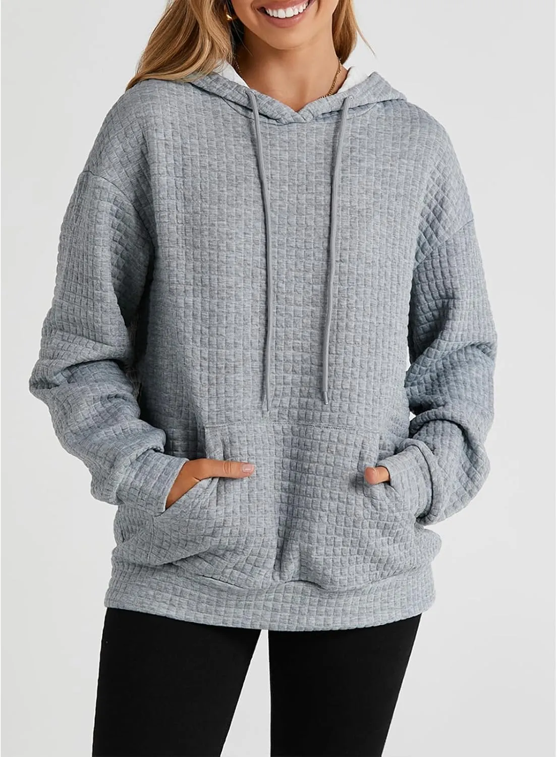 SELINK Hoodies For Women Casual Pullover Waffle Long Sleeve Drawstring Hooded Sweatshirt with Pocket