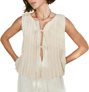SherryDC Women Sleeveless Pleated Blouse Shirts Tie Front Tank Top Linen Vest Y2K Babydoll Ruffle Tunic Outfits