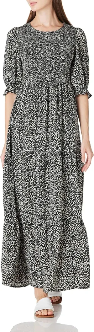 SHUQI Women's Summer Floral Maxi Dress Casual Empire Waist Ruffle Sleeve Long Dresses