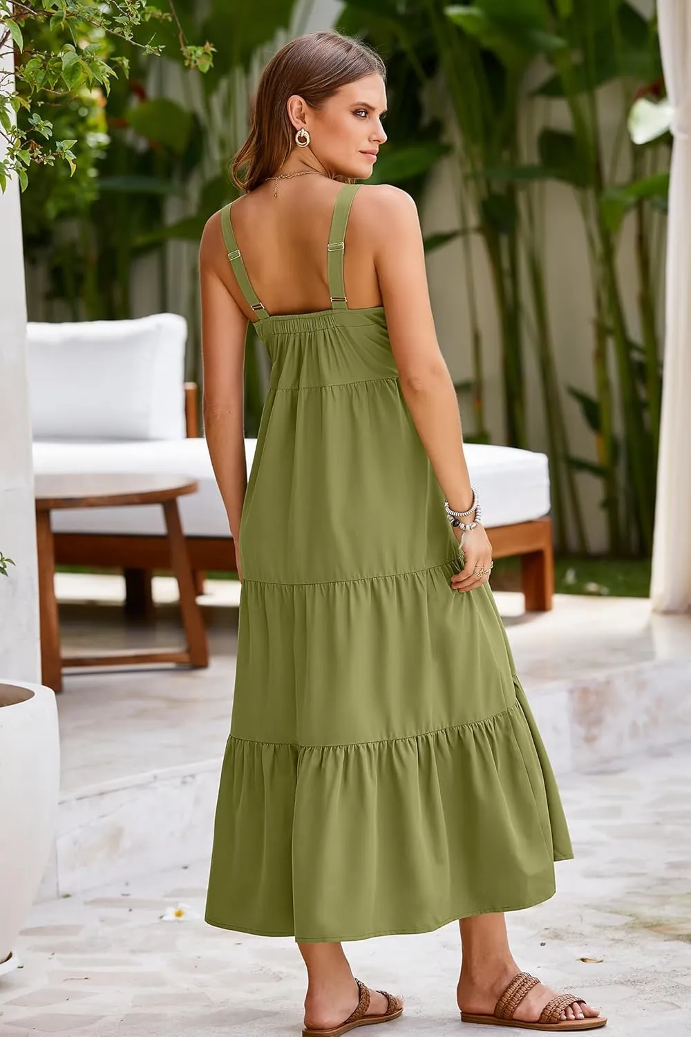 SimpleFun Womens Summer Dresses Sleeveless Adjustable Straps Tiered Maxi Dress with Pockets Casual Beach Long Sundresses