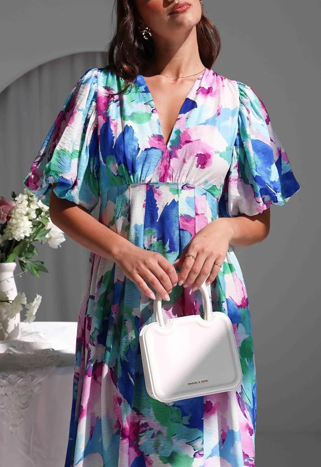 Sissyaki Women's Boho Floral Midi Dress Smocked Beach Flowy Dress