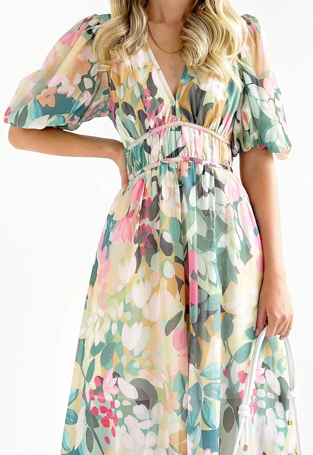 Sissyaki Women's Boho Floral Midi Dress Smocked Beach Flowy Dress