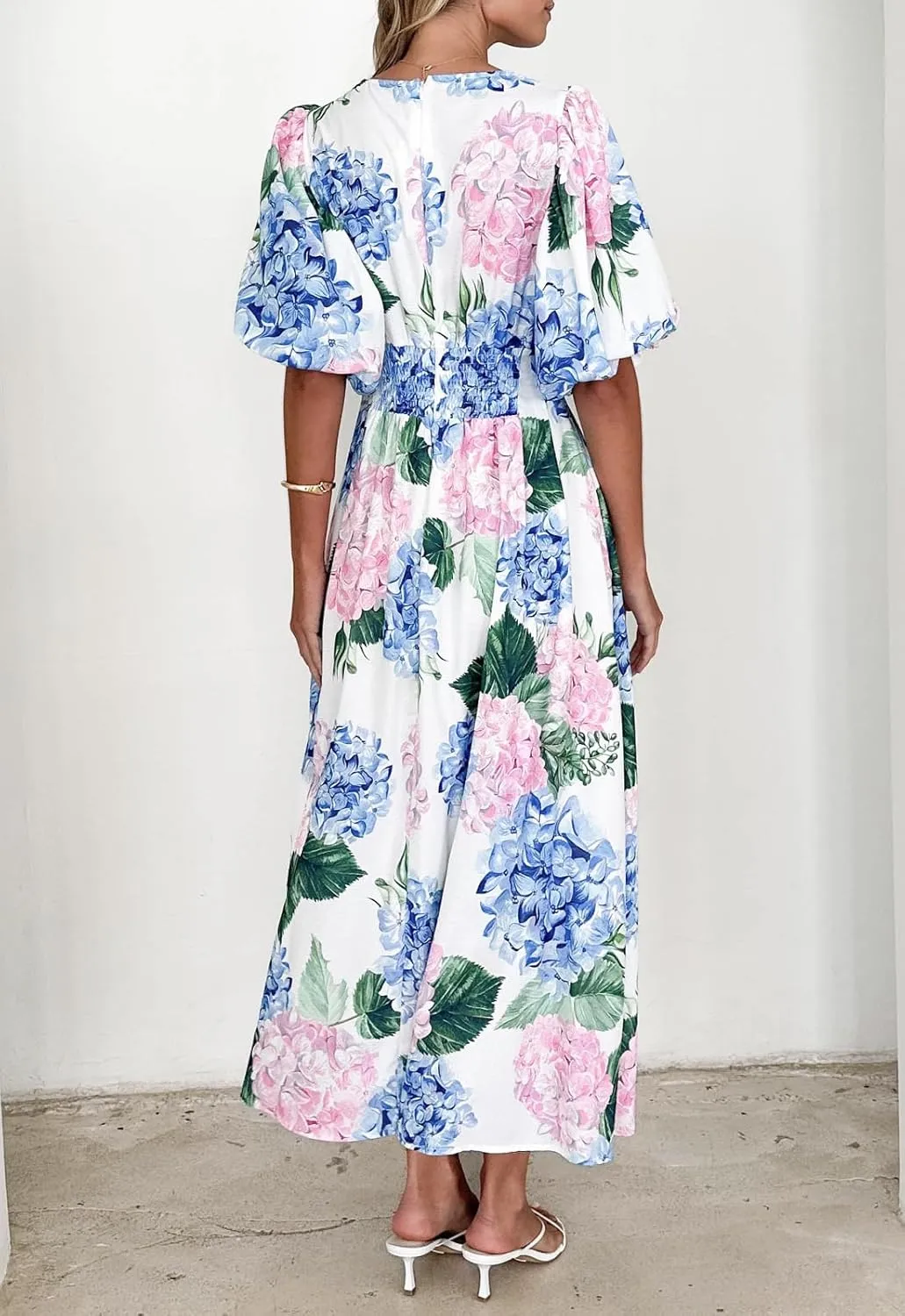Sissyaki Women's Boho Floral Midi Dress Smocked Beach Flowy Dress