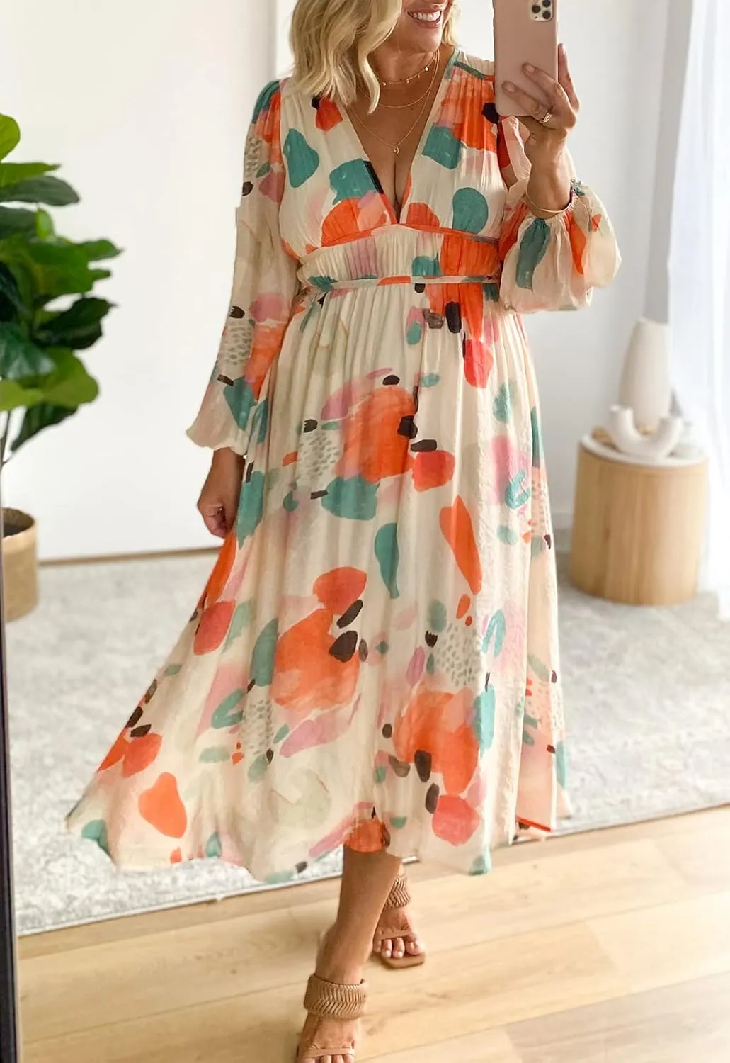 Sissyaki Women's Long Sleeve Boho Floral Maxi Dress