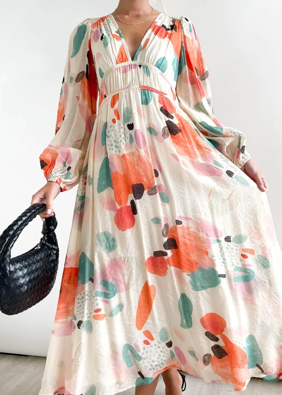 Sissyaki Women's Long Sleeve Boho Floral Maxi Dress