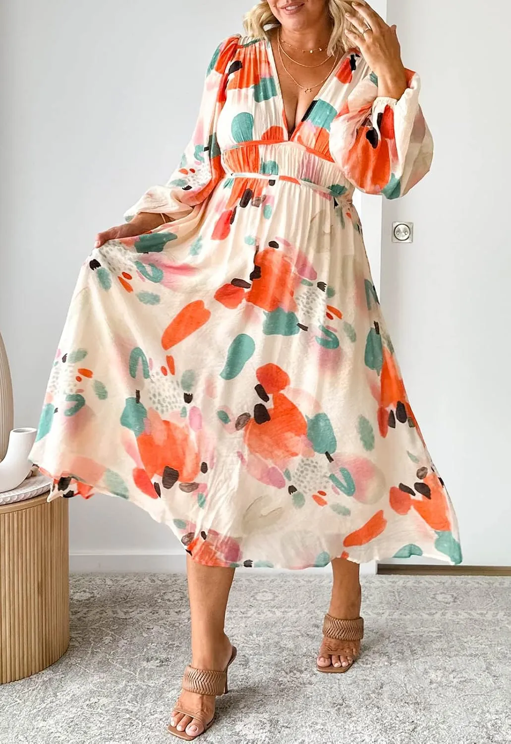 Sissyaki Women's Long Sleeve Boho Floral Maxi Dress
