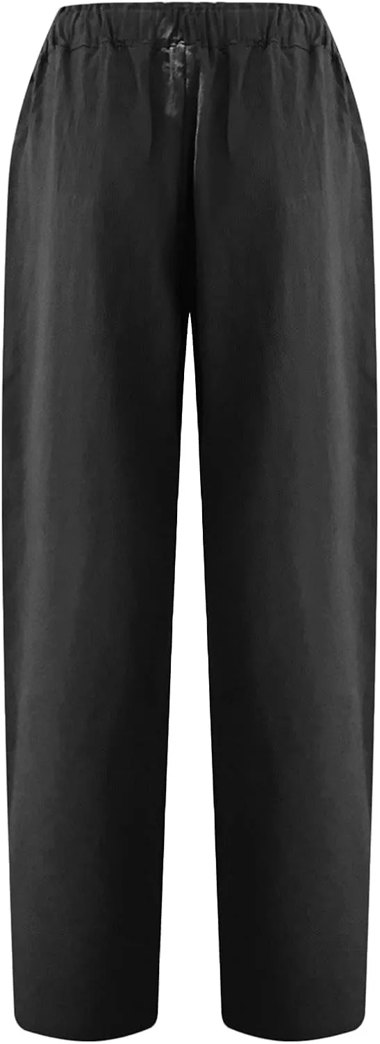 SMIDOW Women's Capris and Cropped Pants Drawstring Elastic High Waist Straight Leg Casual Loose Lounge Linen Pant Trousers