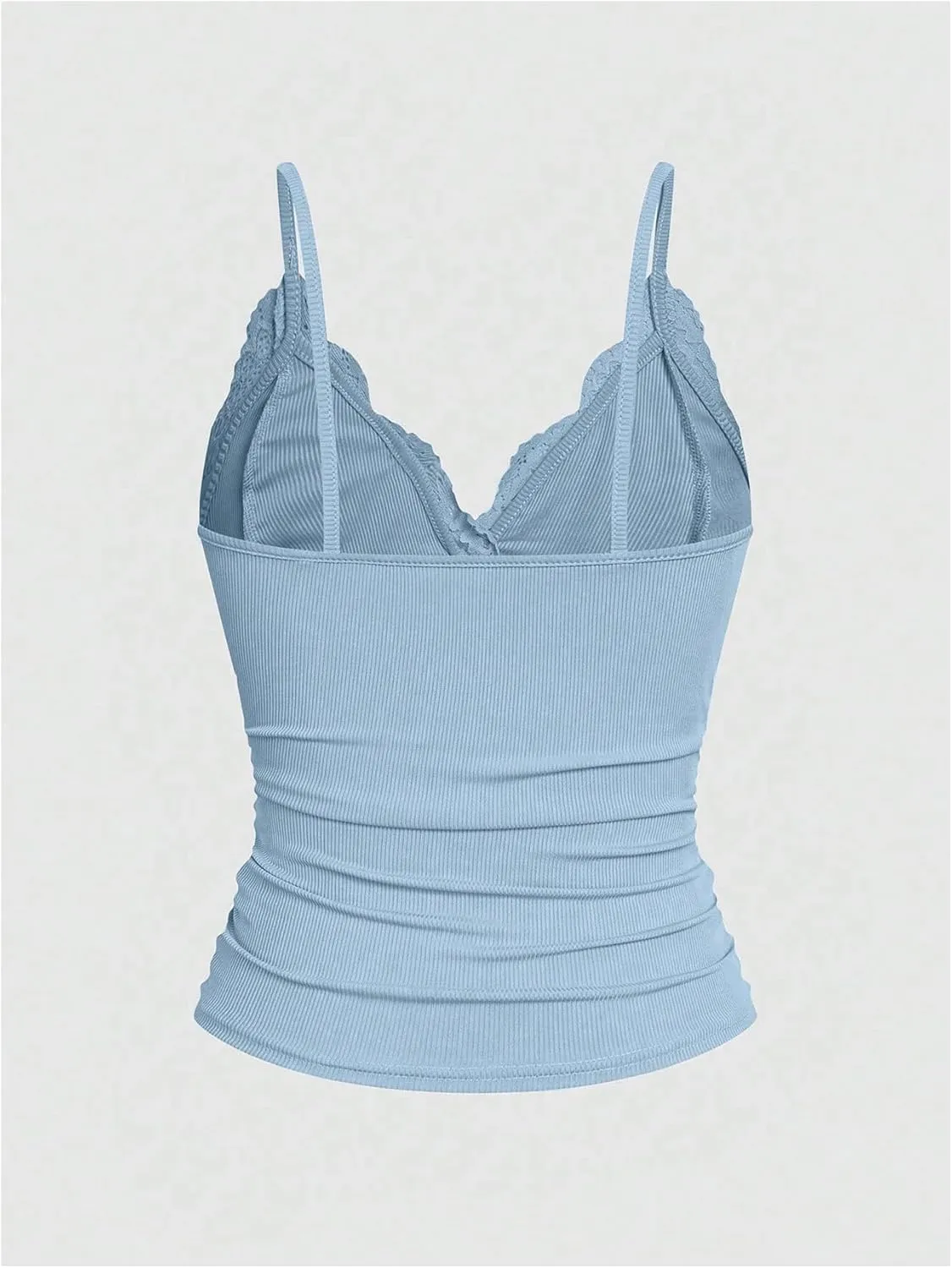 SOLY HUX Women's Lace Trim Camisole Summer V Neck Spaghetti Strap Slim Fit Going Out Cami Tops