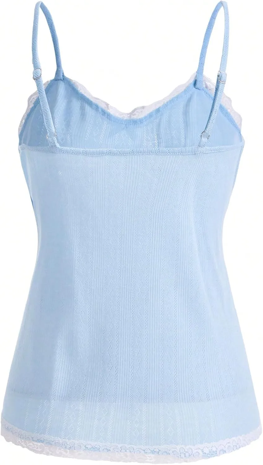 SOLY HUX Women's Lace Trim Spaghetti Strap Cami Tops Casual Summer Camisole