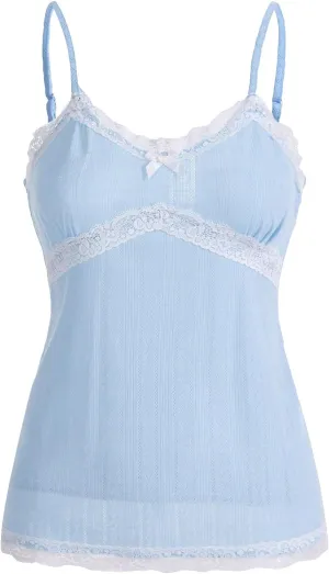 SOLY HUX Women's Lace Trim Spaghetti Strap Cami Tops Casual Summer Camisole