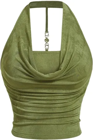 SOLY HUX Women's Plus Size Halter Draped Front Backless Tank Top Sleeveless Y2k Crop Tops