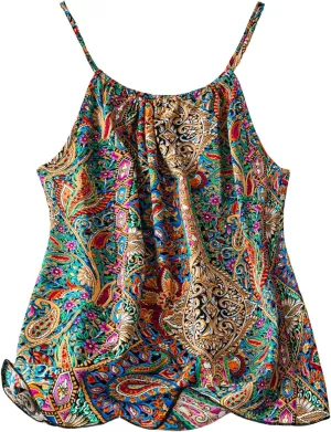SOLY HUX Women's Plus Size Summer Top Boho Spaghetti Strap Camisole Sleeveless Beach Vacation Cami Tops