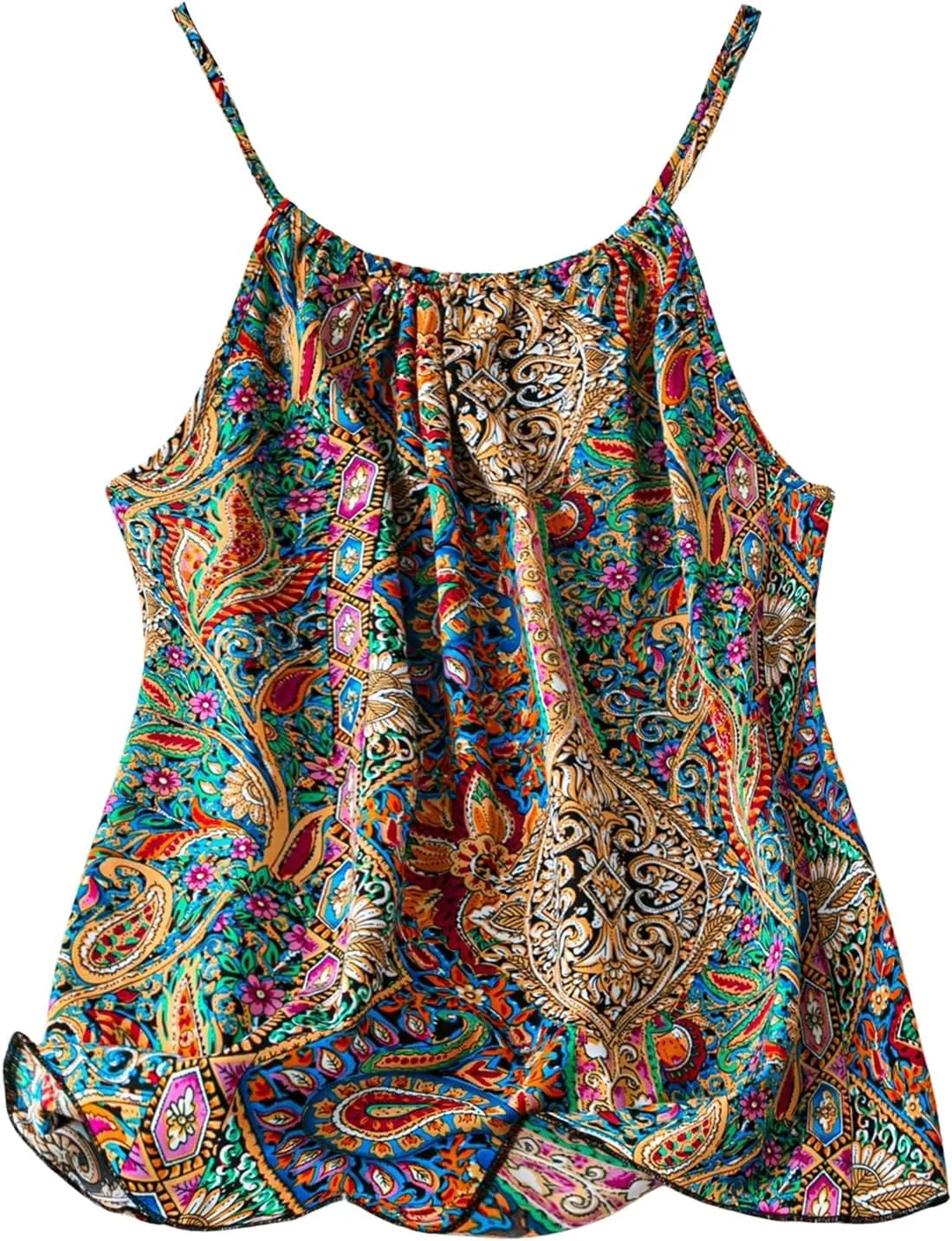 SOLY HUX Women's Plus Size Summer Top Boho Spaghetti Strap Camisole Sleeveless Beach Vacation Cami Tops