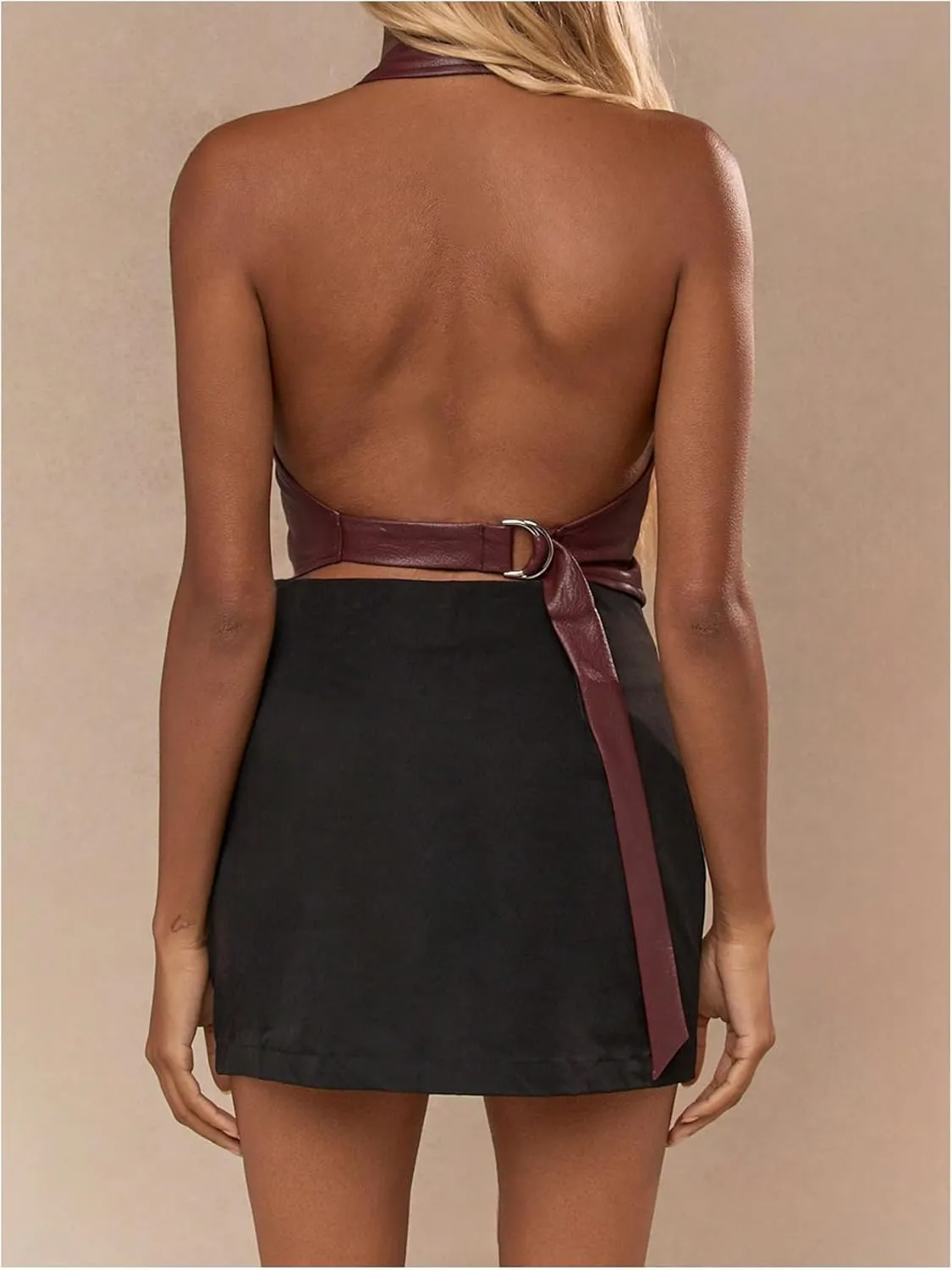 SOLY HUX Women's PU Leather Halter Tank Tops Sexy Deep V Neck Asymmetrical Vest Corset Party Clubwear