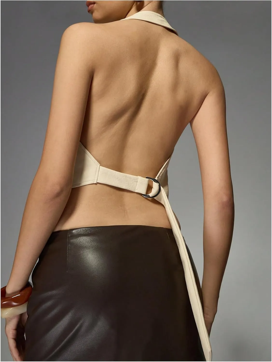 SOLY HUX Women's PU Leather Halter Tank Tops Sexy Deep V Neck Asymmetrical Vest Corset Party Clubwear