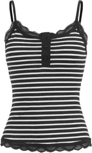 SOLY HUX Women's Striped Lace Trim Cami Crop Top Button Front Spaghetti Strap Y2k Tops