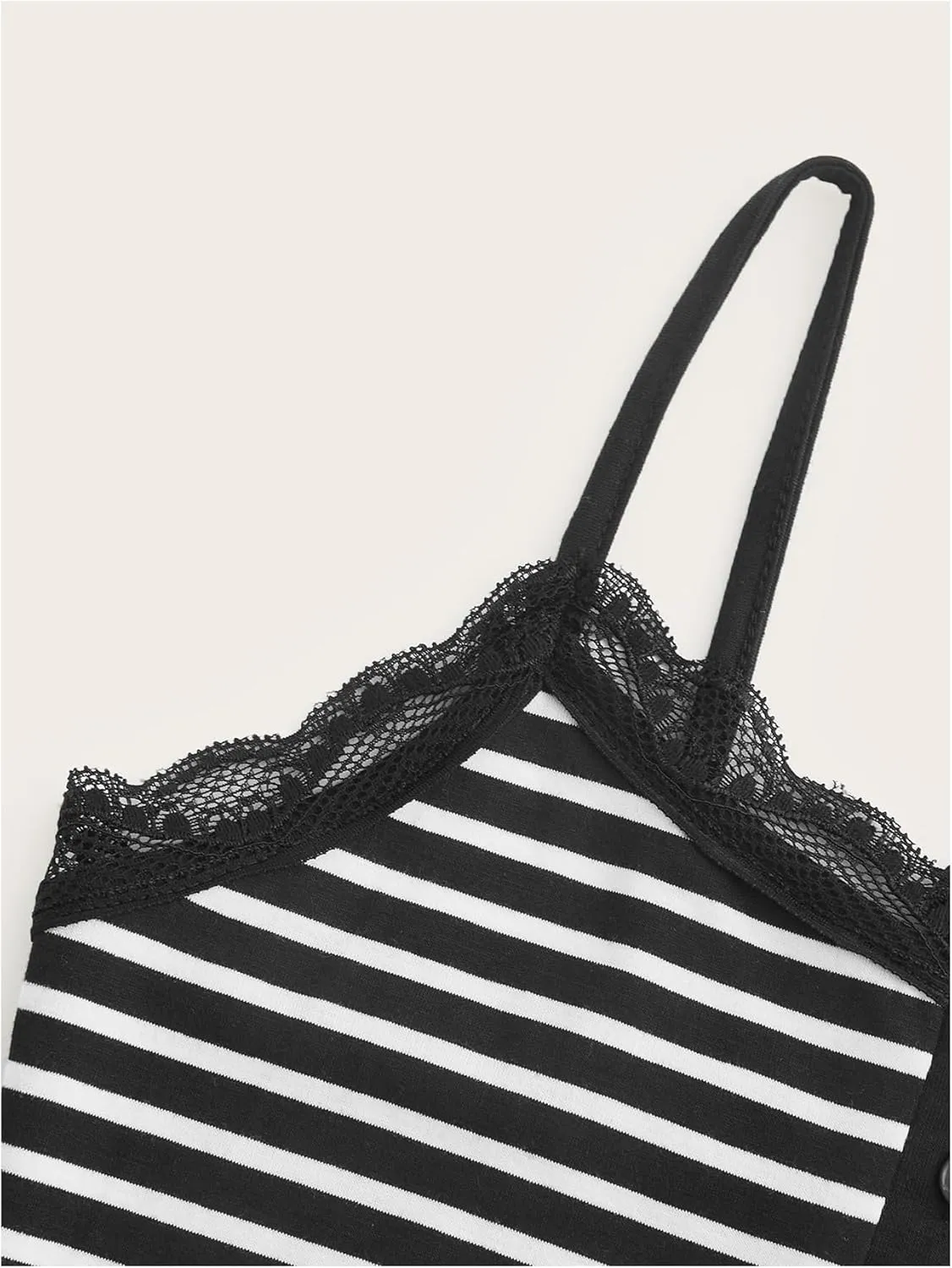 SOLY HUX Women's Striped Lace Trim Cami Crop Top Button Front Spaghetti Strap Y2k Tops