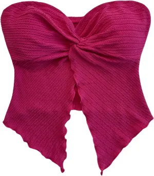 SOLY HUX Women's Tube Top Twist Split Hem Strapless Sleeveless Asymmetrical Going Out Crop Tops