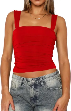 Square Neck Tank Top Woman - Double Lined Going Out Tops Summer Ruched Backless Crop Strappy Cute