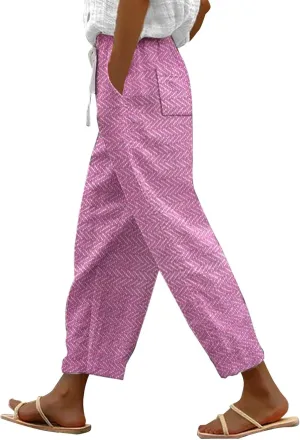 Striped Linen Capris Women Casual Drawstring Pants Linen Pants Women Capri Linen Pants Women Capri Linen