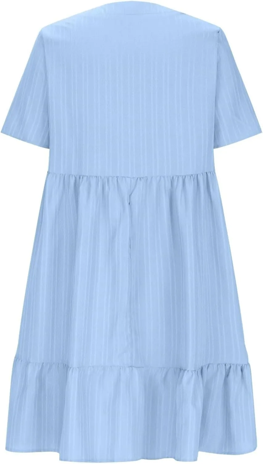 Summer Dresses for Women 2025 Plus Size Short Sleeve V Neck Mini Dress Casual Flowy Swing Boho Beach Vacation Clothes
