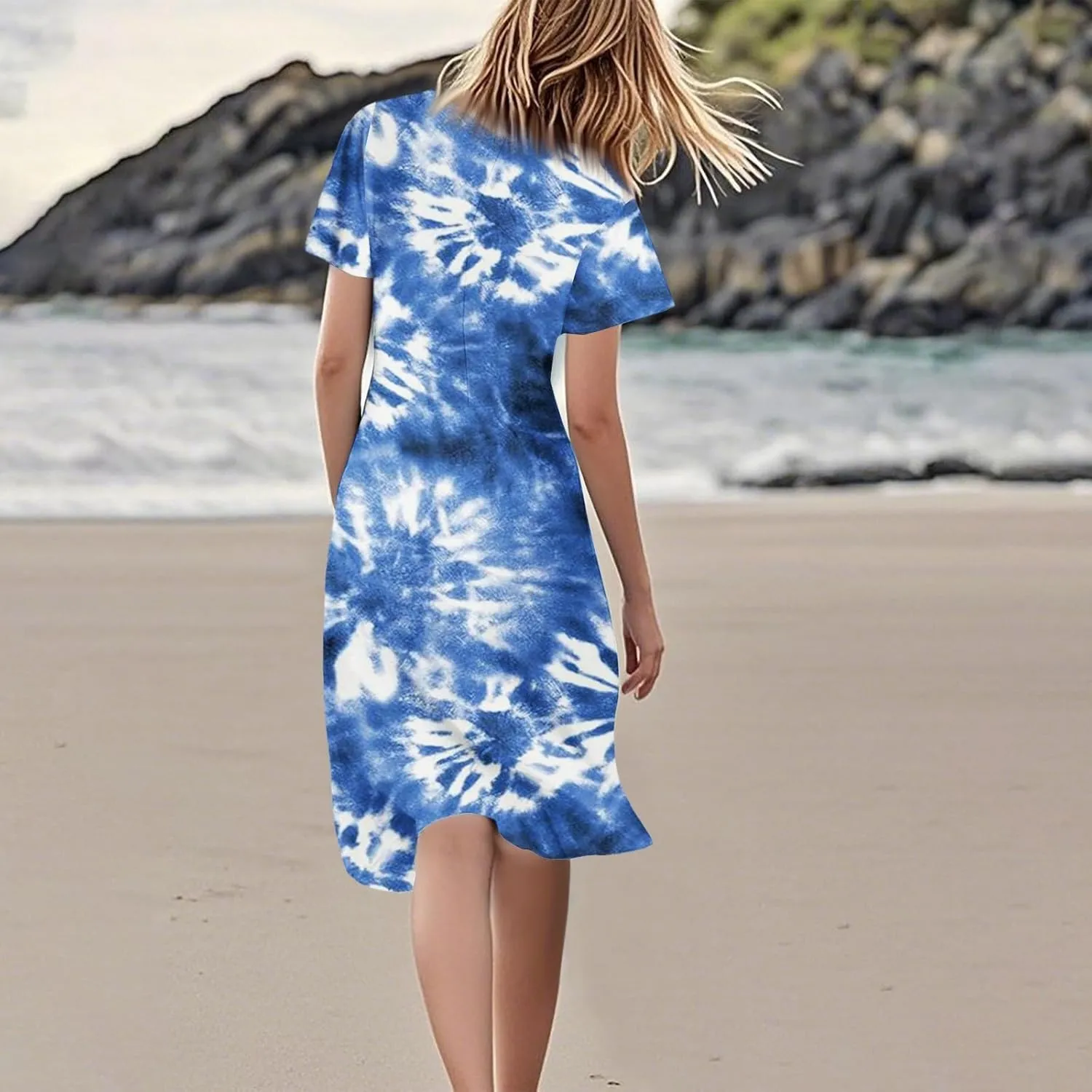 Summer Dresses for Women Casual Short Sleeve V-Neck Flowy Floral Dress Short Party Dress Vacation Travel Outfits