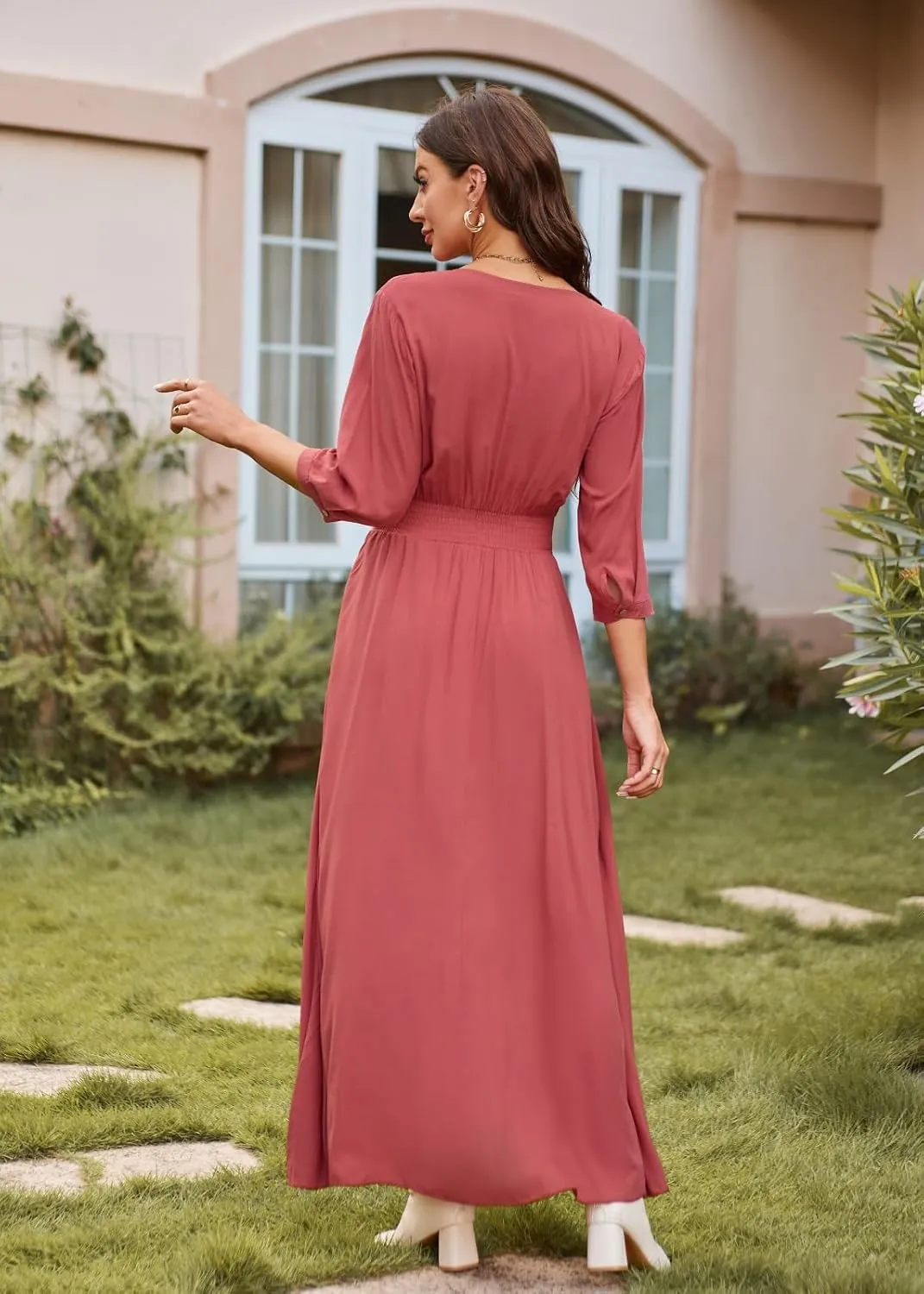 Summer Floral Print Maxi Dress Women Button Up Split Long Flowy Bohemian Beach Party Dresses
