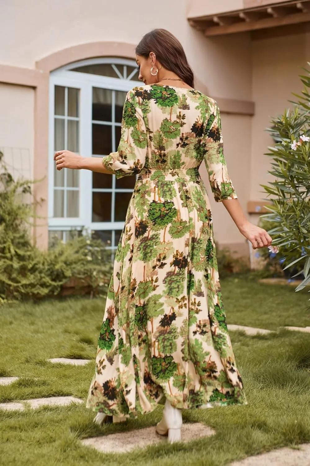 Summer Floral Print Maxi Dress Women Button Up Split Long Flowy Bohemian Beach Party Dresses