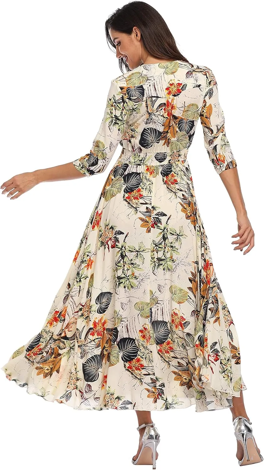 Summer Floral Print Maxi Dress Women Button Up Split Long Flowy Bohemian Beach Party Dresses