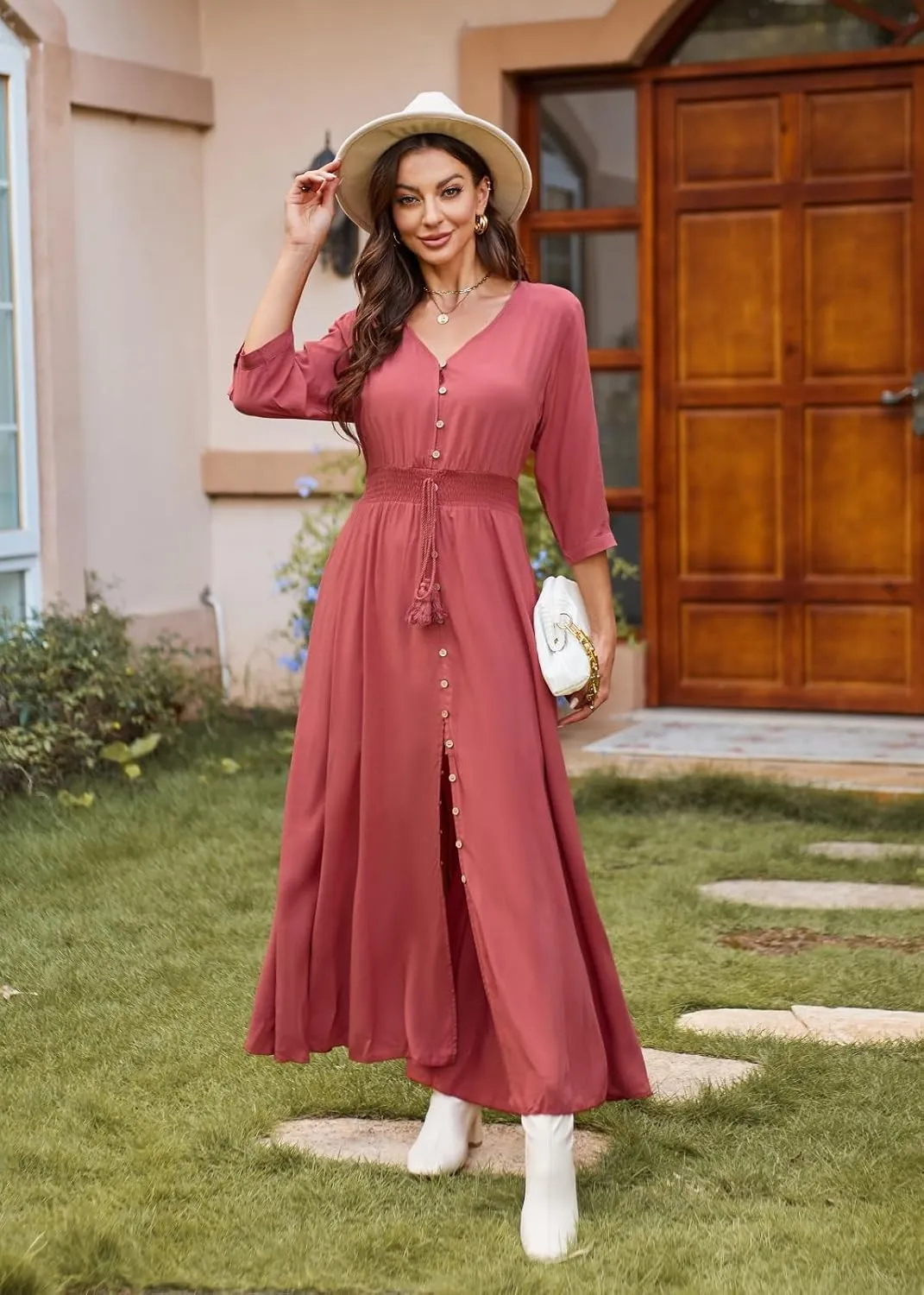Summer Floral Print Maxi Dress Women Button Up Split Long Flowy Bohemian Beach Party Dresses