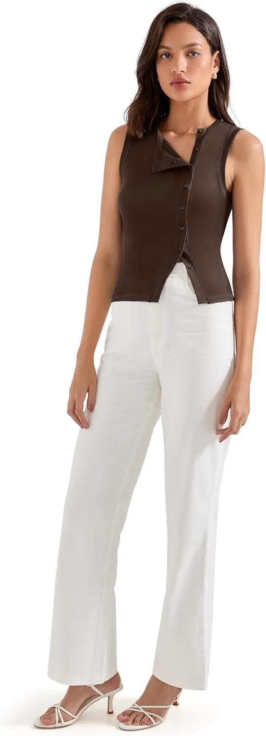 SUUKSESS Women Button Down Tank Top Sleeveless Summer Casual Vest Business Work Fitted Shirt