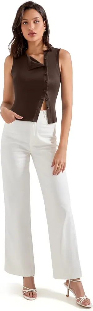SUUKSESS Women Button Down Tank Top Sleeveless Summer Casual Vest Business Work Fitted Shirt