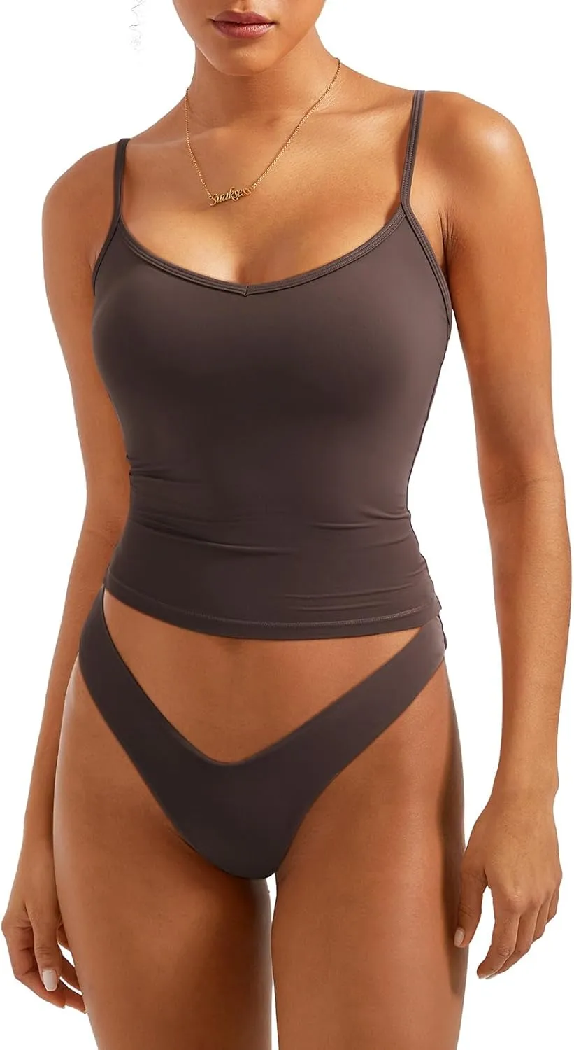 SUUKSESS Women Sexy V Neck Tank Tops Y2K Going Out Top Fitted Basic Cami Shirts
