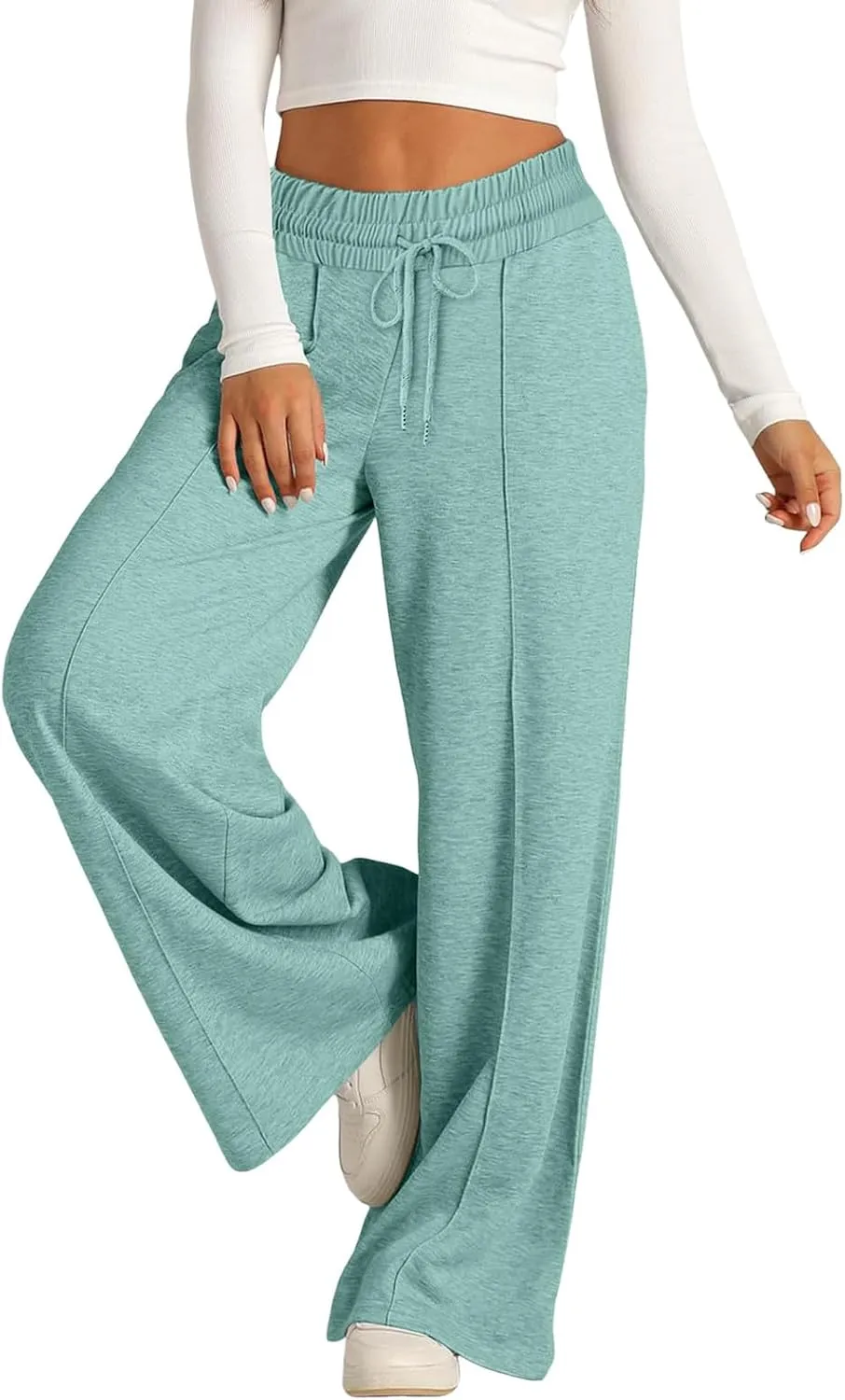Sweatpants Women Baggy Wide Leg Elastic Drawstring Lounge Pants Straight Leg Open Bottom High Waist Joggers Trouser