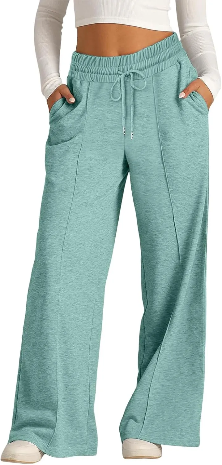 Sweatpants Women Baggy Wide Leg Elastic Drawstring Lounge Pants Straight Leg Open Bottom High Waist Joggers Trouser