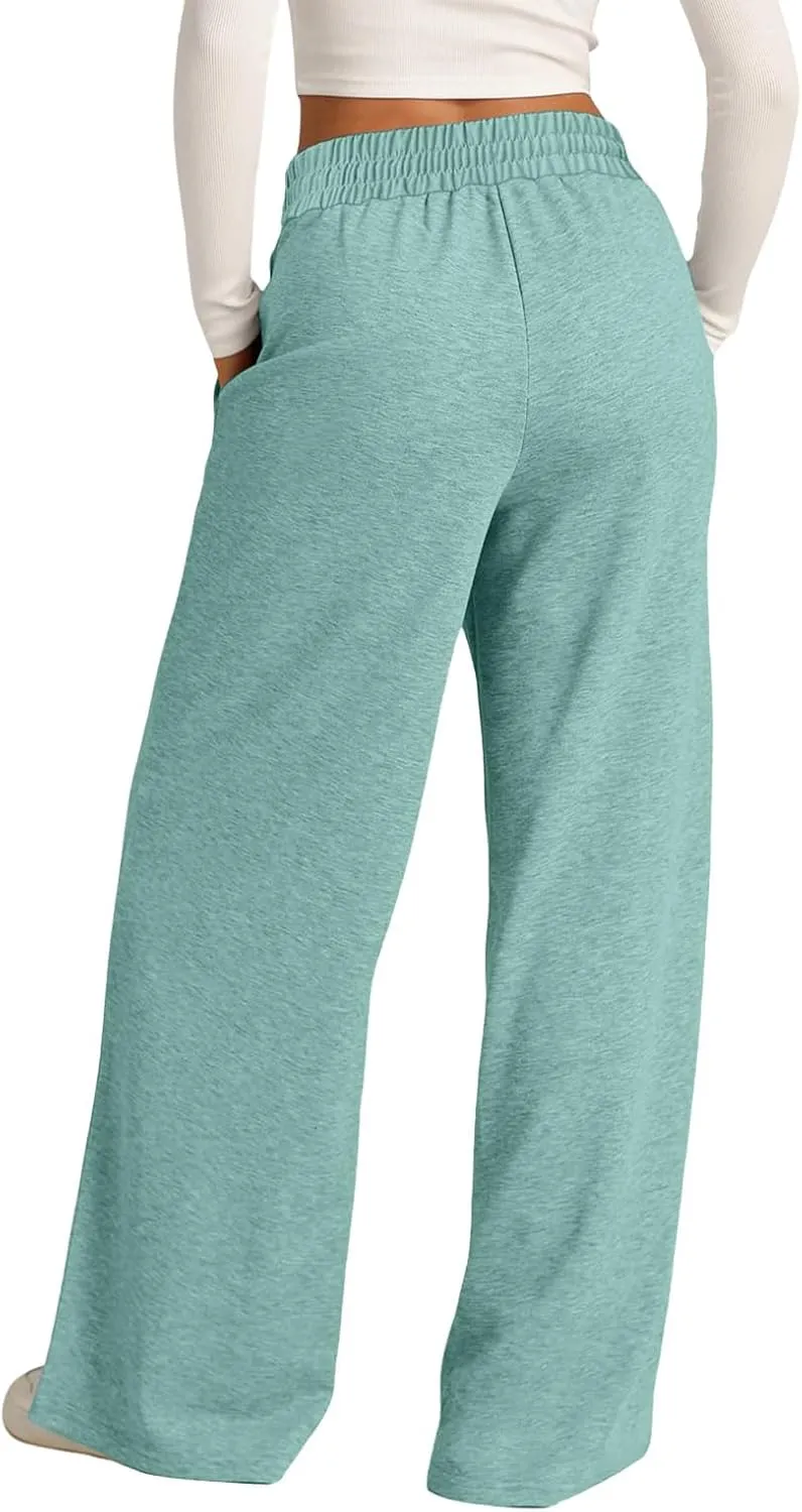 Sweatpants Women Baggy Wide Leg Elastic Drawstring Lounge Pants Straight Leg Open Bottom High Waist Joggers Trouser