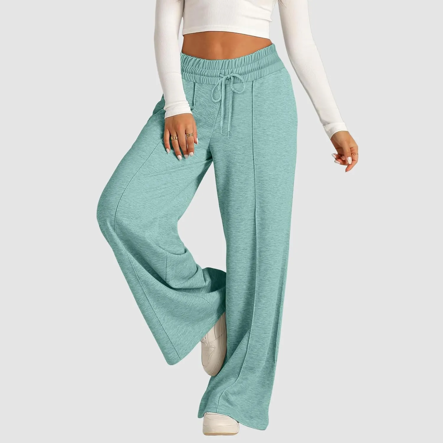 Sweatpants Women Baggy Wide Leg Elastic Drawstring Lounge Pants Straight Leg Open Bottom High Waist Joggers Trouser