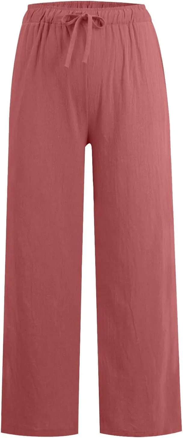 Sweatpants Women Cargo High Waisted,Pants Waist, Cotton Linen Wide Leg Trousers with Pockets Petite