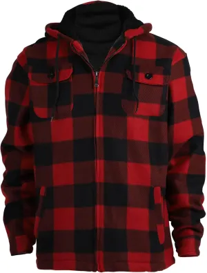 TanBridge Men's Flannel Plaid Jacket Full Zip Fleece Flannel Sherpa Hoodies Heavyweight Fleece Lined Warm Coat