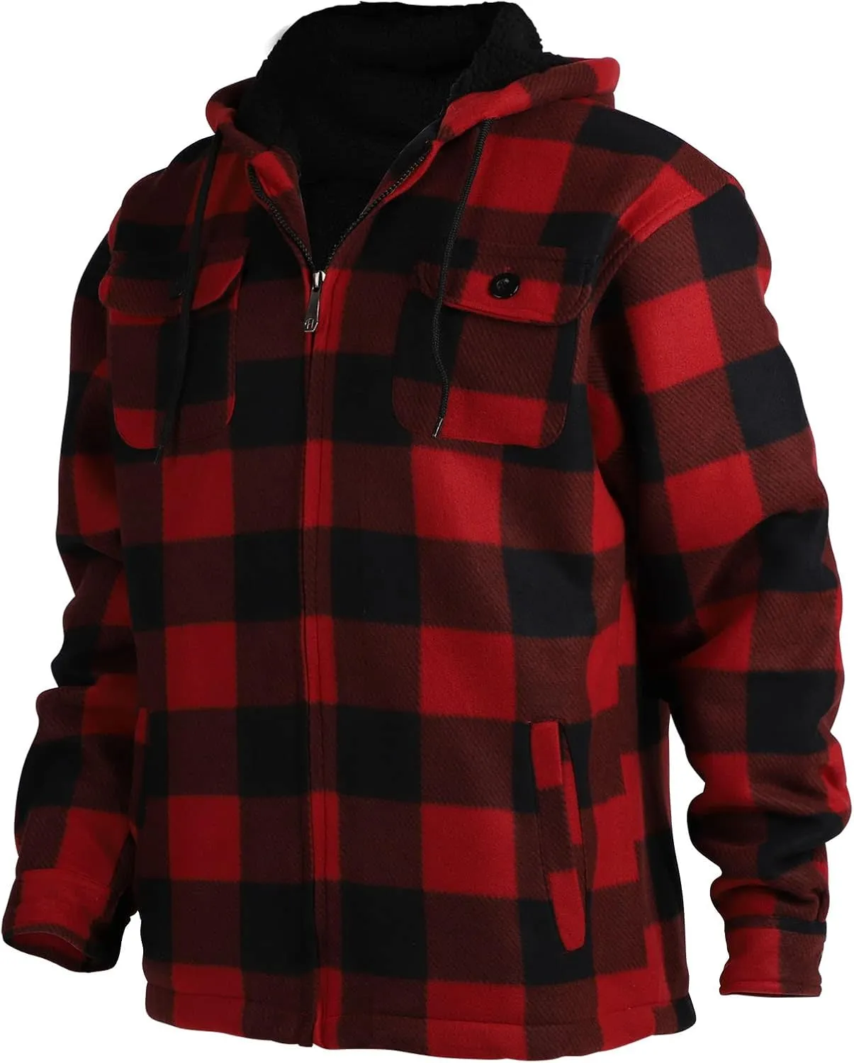 TanBridge Men's Flannel Plaid Jacket Full Zip Fleece Flannel Sherpa Hoodies Heavyweight Fleece Lined Warm Coat