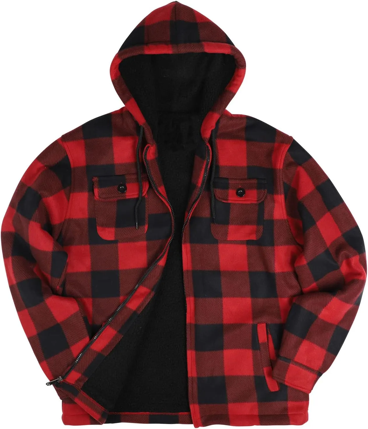 TanBridge Men's Flannel Plaid Jacket Full Zip Fleece Flannel Sherpa Hoodies Heavyweight Fleece Lined Warm Coat
