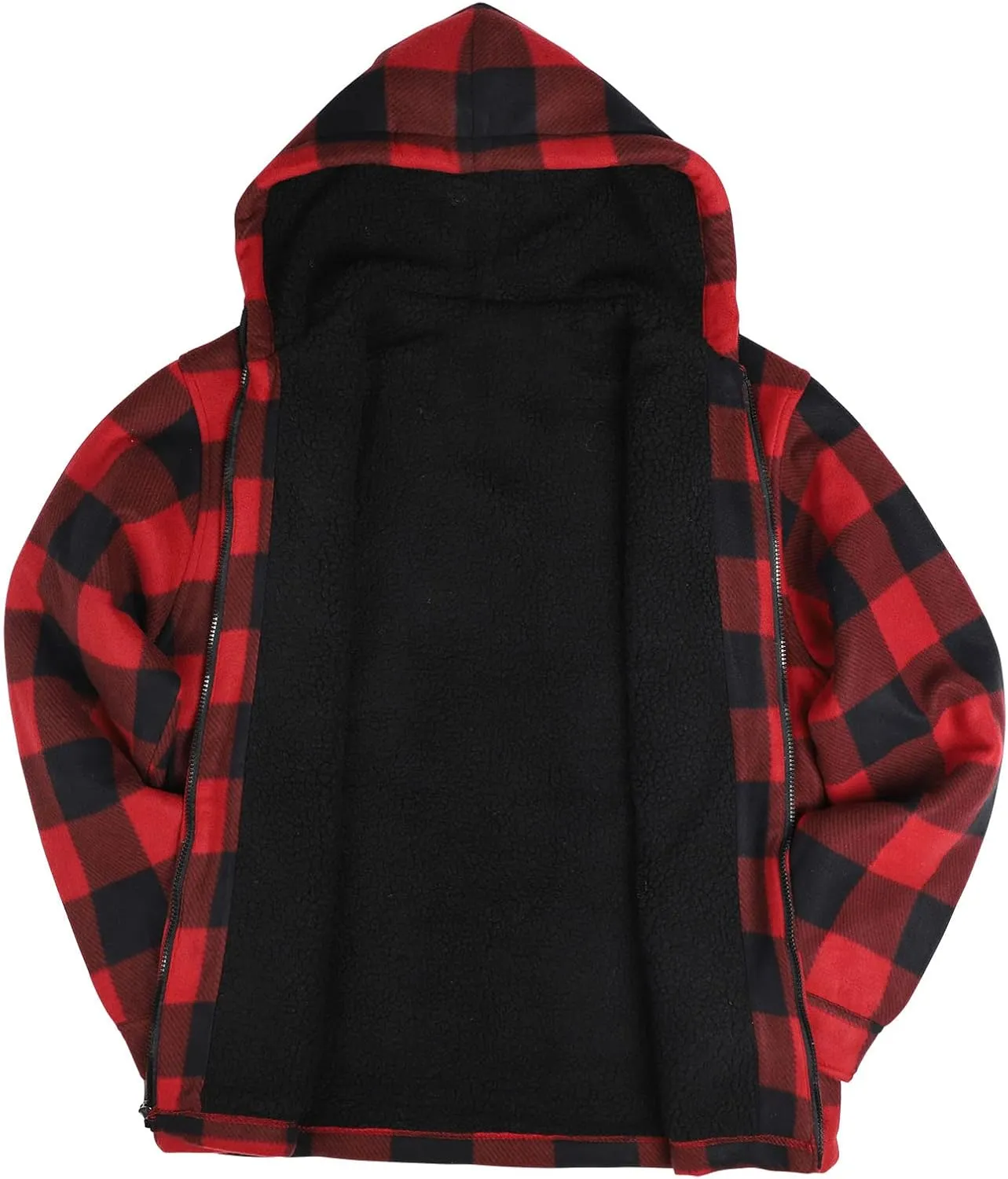 TanBridge Men's Flannel Plaid Jacket Full Zip Fleece Flannel Sherpa Hoodies Heavyweight Fleece Lined Warm Coat