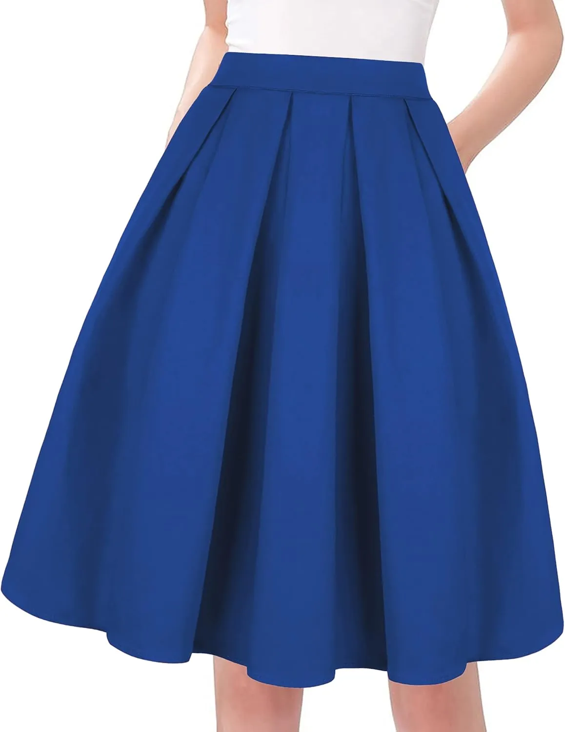 Tandisk Women's Vintage A-line Printed Pleated Flared Midi Skirt with Pockets