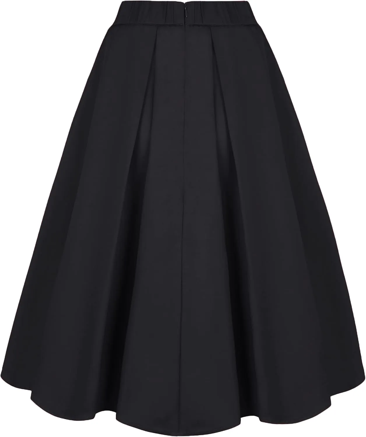 Tandisk Women's Vintage A-line Printed Pleated Flared Midi Skirt with Pockets