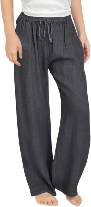Teen Girls Casual Cotton Linen Pants Lightweight Summer Loose Fit Elastic Waist Plus Size Solid Lounge Long Trousers