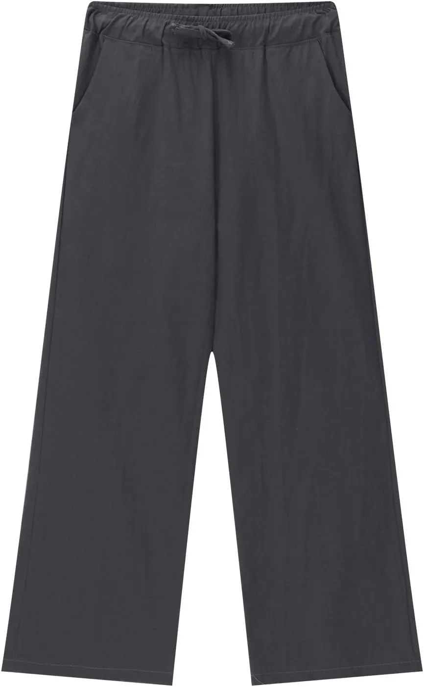 Teen Girls Casual Cotton Linen Pants Lightweight Summer Loose Fit Elastic Waist Plus Size Solid Lounge Long Trousers