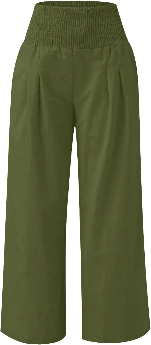 Teen Girls Cotton Linen Palazzo Pants Kids Beach Travel Resort Trousers Summer High Waist Casual Wide Leg Lounge Pant