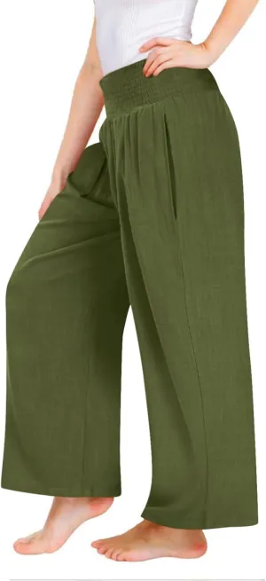 Teen Girls Cotton Linen Palazzo Pants Kids Beach Travel Resort Trousers Summer High Waist Casual Wide Leg Lounge Pant