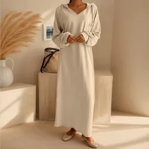 TIAFORD Women Fall Winter Maxi Dress Casual Long Sleeve V Neck Hoodie Pullover Oversized Shift Sweatshirt Dress with Pocket
